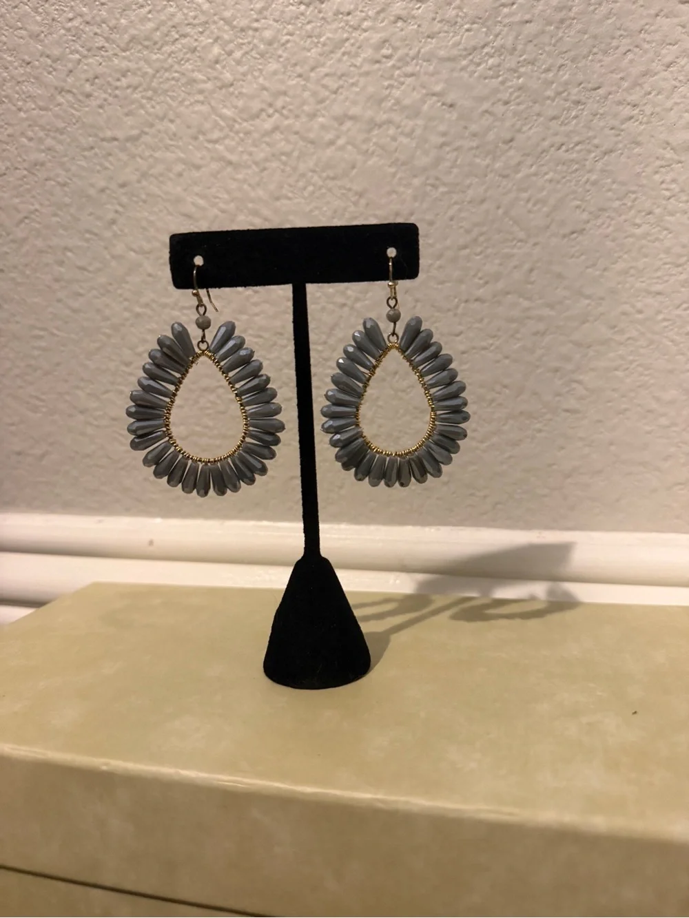 Francesca's Collections Blue Teardrop Beaded Hoop Earrings